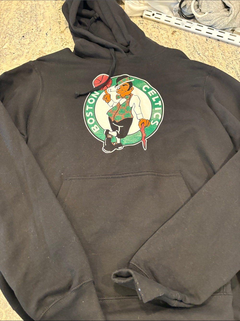 Mens Boston Celtics Black Graphic Hoodie with Tatum on back. Fanatics